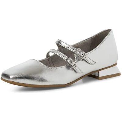 MARCO TOZZI Mujer Mary Janes en Piel Tacón pequeño, Plata, 40 EU MARCO TOZZI Mujer Mary Janes en Piel Tacón pequeño, Plata, 40 EU