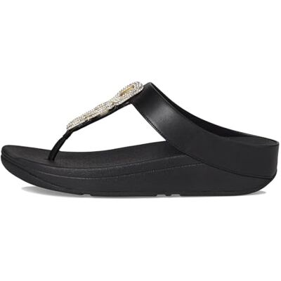 Fitflop Sandalias de piel con cadena de cristal Fino para mujer, Black, 40 EU Fitflop Sandalias de piel con cadena de cristal Fino para mujer, Black, 40 EU