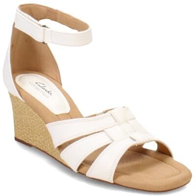 Clarks Sandalias de cuña Kyarra Joy para mujer, Piel blanca., 41.5 EU Clarks Sandalias de cuña Kyarra Joy para mujer, Piel blanca., 41.5 EU