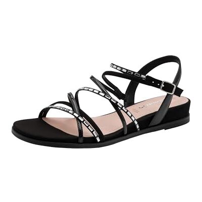 Tamaris Damen Sandalias planas para mujer, color negro glamour, talla 6.5 Tamaris Damen Sandalias planas para mujer, color negro glamour, talla 6.5
