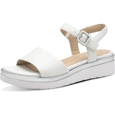 Tamaris Mujer Comfort 191 White/Silver Cuña Plateau Cómodo calzado diario Casual Elegante Sandalia plana, blanco y plateado, 40 EU Ancho Tamaris Mujer Comfort 191 White/Silver Cuña Plateau Cómodo calzado diario Casual Elegante Sandalia plana, blanco y plateado, 40 EU Ancho