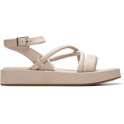 Clarks Sandalia cruzada Alda para mujer, Piel arena, 40 EU Clarks Sandalia cruzada Alda para mujer, Piel arena, 40 EU