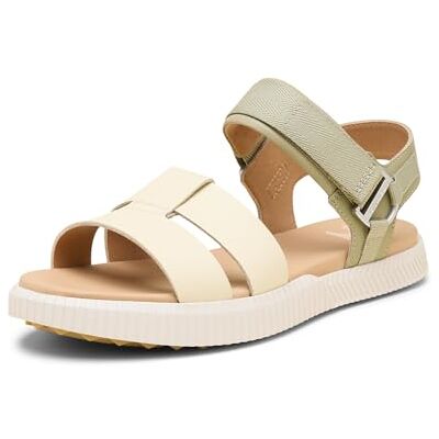 Sorel Ona Ave Sandalias planas con correa al tobillo para mujer, sarga polvorienta/blanco miel, talla 9 Sorel Ona Ave Sandalias planas con correa al tobillo para mujer, sarga polvorienta/blanco miel, talla 9