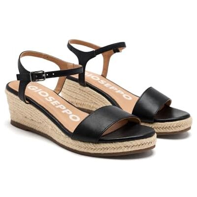GIOSEPPO Sandalias DE Piel Negras con CUÑA DE Yute para Mujer YALAHA GIOSEPPO Sandalias DE Piel Negras con CUÑA DE Yute para Mujer YALAHA