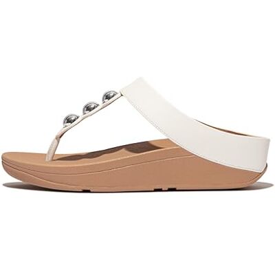Fitflop FINO Mirror-Dome Sandalias de piel con puntera para mujer, color blanco urbano, talla 6.5 Fitflop FINO Mirror-Dome Sandalias de piel con puntera para mujer, color blanco urbano, talla 6.5