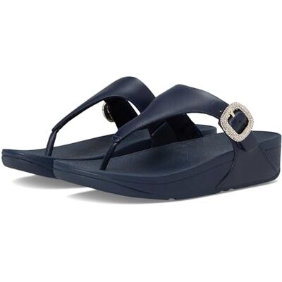Fitflop LULU Sandalias de piel con hebilla de cristal para mujer, azul marino medianoche, talla 5.5 Fitflop LULU Sandalias de piel con hebilla de cristal para mujer, azul marino medianoche, talla 5.5
