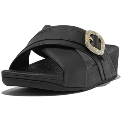 Fitflop Lulu Sandalias de piel con hebilla de cristal para mujer, Black, 41 EU Fitflop Lulu Sandalias de piel con hebilla de cristal para mujer, Black, 41 EU