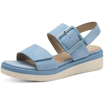 Tamaris Comfort Damen Sandalen Flach Aus Leder Mit SchnalleWedge Sandalias de cuña para Mujer, Azul Pastel, 38 EU Tamaris Comfort Damen Sandalen Flach Aus Leder Mit SchnalleWedge Sandalias de cuña para Mujer, Azul Pastel, 38 EU