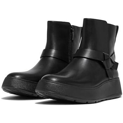 Fitflop Botas Chelsea de piel con nudo plegado para mujer, Black, 36 EU Fitflop Botas Chelsea de piel con nudo plegado para mujer, Black, 36 EU