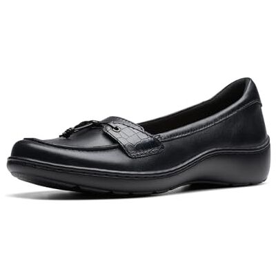Clarks Mocasines Cora Haley para Mujer, Cuero Negro, 9.5 Clarks Mocasines Cora Haley para Mujer, Cuero Negro, 9.5