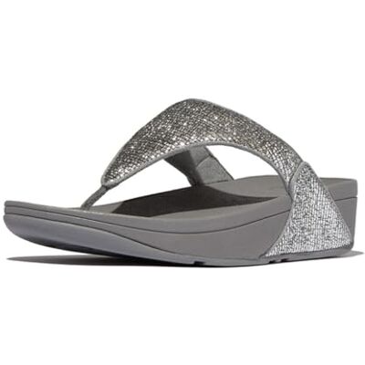 Fitflop Women's Lulu Crinkled-Shimmer Toe-Post Sandals, Silvereen, 40 EU Fitflop Women's Lulu Crinkled-Shimmer Toe-Post Sandals, Silvereen, 40 EU