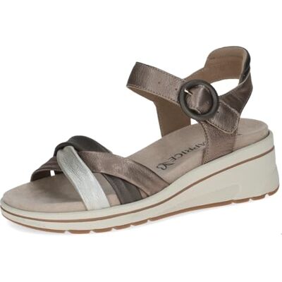 CAPRICE Sandalias de cuña para mujer , color topo MET.Comb, 36 EU ancho CAPRICE Sandalias de cuña para mujer , color topo MET.Comb, 36 EU ancho