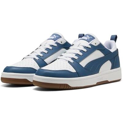 PUMA Tenis Unisex Rebound V6 Low, Color Blanco-Dark Indigo-Gum, 4.5 UK, Blanco Dark Indigo Gum, 37.5 EU PUMA Tenis Unisex Rebound V6 Low, Color Blanco-Dark Indigo-Gum, 4.5 UK, Blanco Dark Indigo Gum, 37.5 EU