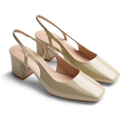 GIOSEPPO CABUYAO Zapatos de Tacón Estilo Salones Destalonados para Mujer, Acabado en Efecto Charol con Detalle de Lazo, Color Beige, Talla 38 GIOSEPPO CABUYAO Zapatos de Tacón Estilo Salones Destalonados para Mujer, Acabado en Efecto Charol con Detalle de Lazo, Color Beige, Talla 38