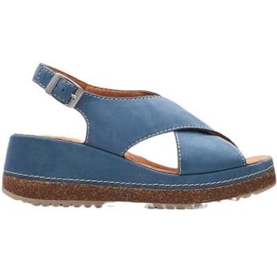 Clarks Sandalias Kassanda Step para mujer, talla de plantilla AD, Nubuck azul, 42 EU Clarks Sandalias Kassanda Step para mujer, talla de plantilla AD, Nubuck azul, 42 EU