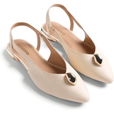 GIOSEPPO MUHURU Mules de Piel con Detalle de Joya para Mujer, Punta Redondeada, Tacón Metalizado, Suela Flexible de TPR, Planta Acolchada, Color Off-White, Talla 37 GIOSEPPO MUHURU Mules de Piel con Detalle de Joya para Mujer, Punta Redondeada, Tacón Metalizado, Suela Flexible de TPR, Planta Acolchada, Color Off-White, Talla 37