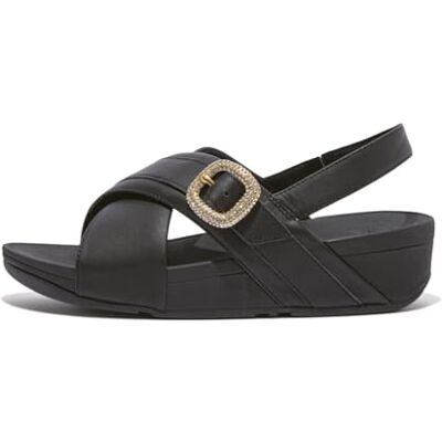 Fitflop Sandalias Lulu de piel con hebilla de cristal y correa trasera para mujer, Black, 42 EU Fitflop Sandalias Lulu de piel con hebilla de cristal y correa trasera para mujer, Black, 42 EU