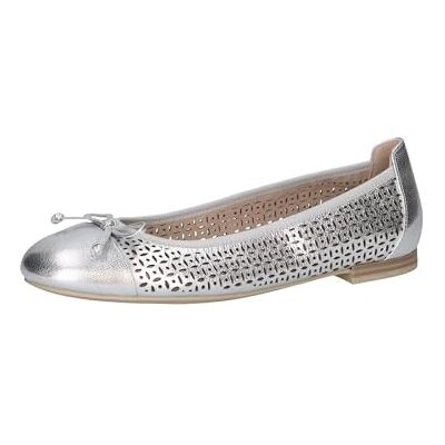 CAPRICE Bailarinas de Cuero para Mujer con Estampado de Agujeros, Metal Plateado, 36 EU CAPRICE Bailarinas de Cuero para Mujer con Estampado de Agujeros, Metal Plateado, 36 EU