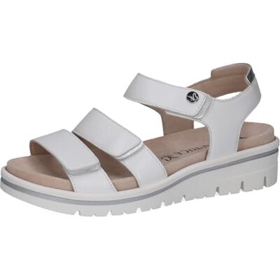 CAPRICE Sandalias planas para mujer , color blanco/plateado, 39 EU ancho CAPRICE Sandalias planas para mujer , color blanco/plateado, 39 EU ancho