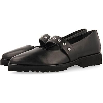 GIOSEPPO Bailarinas Negras de Piel con Detalle de Tira con Tachuelas para Mujer waldegg GIOSEPPO Bailarinas Negras de Piel con Detalle de Tira con Tachuelas para Mujer waldegg