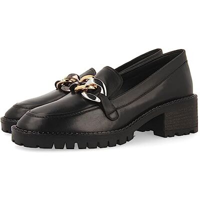 GIOSEPPO Mocasines Negros de Piel con Detalle de Cadena Multicolor para Mujer Viena GIOSEPPO Mocasines Negros de Piel con Detalle de Cadena Multicolor para Mujer Viena