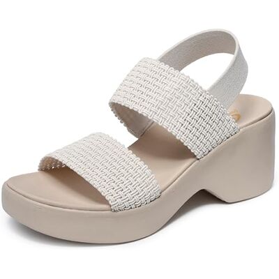 Skechers Women's CALI Day Wedge Sandal, Off White, 5 Skechers Women's CALI Day Wedge Sandal, Off White, 5