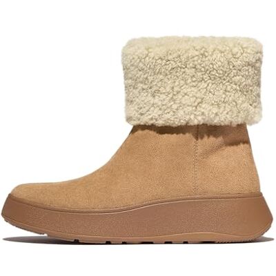 Fitflop F-Mode Botines de ante con cremallera y cuello de oveja para mujer, color marrón desierto, talla 40, marrón, 43 EU Fitflop F-Mode Botines de ante con cremallera y cuello de oveja para mujer, color marrón desierto, talla 40, marrón, 43 EU