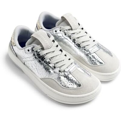 GIOSEPPO GLYNDON Zapatillas de Piel y Craquelado Metalizado para Mujer, Ajuste con Cordones, Suela Flexible de Caucho, Plantilla de Transición, Color Plata, Talla 36 GIOSEPPO GLYNDON Zapatillas de Piel y Craquelado Metalizado para Mujer, Ajuste con Cordones, Suela Flexible de Caucho, Plantilla de Transición, Color Plata, Talla 36