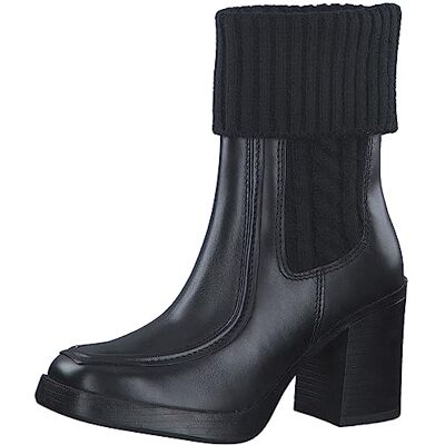 MARCO TOZZI Botines para mujer con tacón en piel con cinturilla, Negro, 36 EU MARCO TOZZI Botines para mujer con tacón en piel con cinturilla, Negro, 36 EU