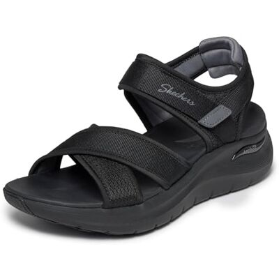 Skechers Arch FIT 2.0 Sandalias Planas Feelin' Bright para Mujer, Color Negro, Talla 5 Skechers Arch FIT 2.0 Sandalias Planas Feelin' Bright para Mujer, Color Negro, Talla 5