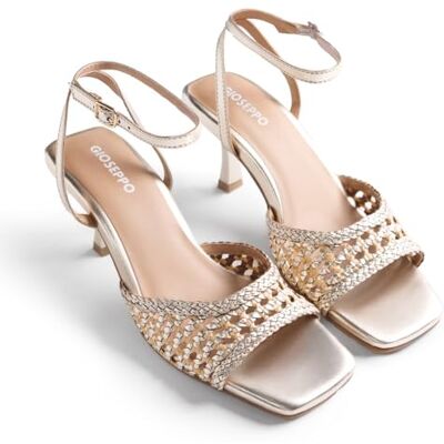 GIOSEPPO KAJIADO Sandalias de Tacón de Piel Trenzada con Abalorios para Mujer, Cierre Ajustable en Tobillo y Planta Acolchada, Tacón Fino de 6,5 cm, Color Platino, Talla 39 GIOSEPPO KAJIADO Sandalias de Tacón de Piel Trenzada con Abalorios para Mujer, Cierre Ajustable en Tobillo y Planta Acolchada, Tacón Fino de 6,5 cm, Color Platino, Talla 39