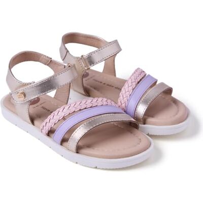 GIOSEPPO BUKOBA Sandalias de Piel con Trenzado y Tiras Multicolores, Detalles Metalizados, Correa Ajustable, Suela de TPR, Color Oro, Talla 31 GIOSEPPO BUKOBA Sandalias de Piel con Trenzado y Tiras Multicolores, Detalles Metalizados, Correa Ajustable, Suela de TPR, Color Oro, Talla 31