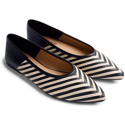 GIOSEPPO TARINE Bailarinas Bicolor de Piel con Patrón de Rayas para Mujer, Mules Destalonadas, Suela Flexible de TPR, Color Negro, Talla 36 GIOSEPPO TARINE Bailarinas Bicolor de Piel con Patrón de Rayas para Mujer, Mules Destalonadas, Suela Flexible de TPR, Color Negro, Talla 36