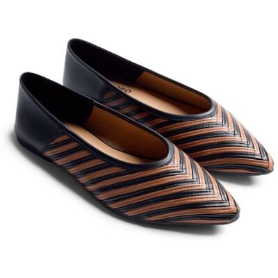 GIOSEPPO TARINE Bailarinas Bicolor de Piel con Patrón de Rayas para Mujer, Mules Destalonadas, Suela Flexible de TPR, Color Cuero, Talla 41 GIOSEPPO TARINE Bailarinas Bicolor de Piel con Patrón de Rayas para Mujer, Mules Destalonadas, Suela Flexible de TPR, Color Cuero, Talla 41