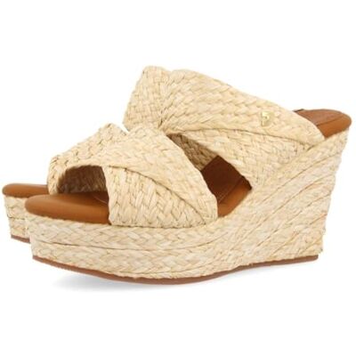 GIOSEPPO Sandalias Altas DE CUÑA Color Cuero Estilo Mule con Rafia para Mujer FRAZZANO GIOSEPPO Sandalias Altas DE CUÑA Color Cuero Estilo Mule con Rafia para Mujer FRAZZANO