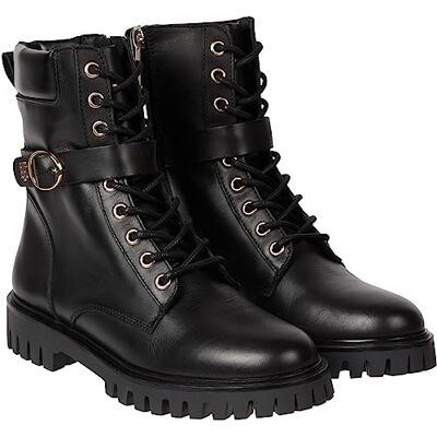 Tommy Hilfiger Mujer Botines de caña baja Buckle Lace Up Botas, Negro (Black), 36 EU Tommy Hilfiger Mujer Botines de caña baja Buckle Lace Up Botas, Negro (Black), 36 EU