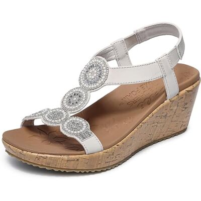 Skechers BEVERLEE DATE GLAM, Sandalias para Mujer, Off White Duraleather/ Clear Rhinestone, 35 EU Skechers BEVERLEE DATE GLAM, Sandalias para Mujer, Off White Duraleather/ Clear Rhinestone, 35 EU