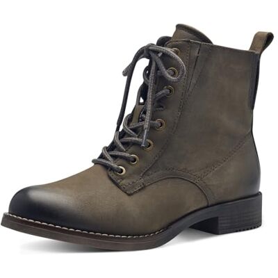 Tamaris COMFORT Botines para mujer con cordones con cremallera otoño, Olive Nubuc, 45 EU Tamaris COMFORT Botines para mujer con cordones con cremallera otoño, Olive Nubuc, 45 EU