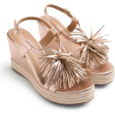 GIOSEPPO KILOSA Sandalias de Piel con Flecos y Cuña para Mujer, Diseño Elegante y Confortable, Cierre Ajustable, Suela de TPR, Color Oro Rosado, Talla 37 GIOSEPPO KILOSA Sandalias de Piel con Flecos y Cuña para Mujer, Diseño Elegante y Confortable, Cierre Ajustable, Suela de TPR, Color Oro Rosado, Talla 37