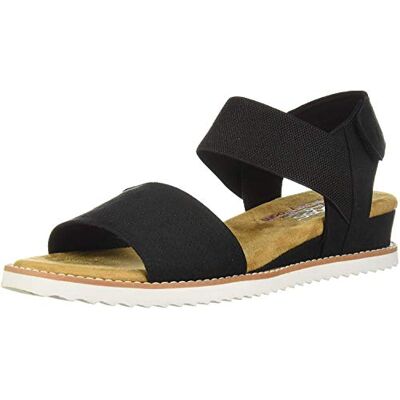 Skechers Sandalia Desert Kiss para mujer, modelo Adobe Princess, Borde de gamuza de microfibra negra, 38.5 EU Skechers Sandalia Desert Kiss para mujer, modelo Adobe Princess, Borde de gamuza de microfibra negra, 38.5 EU