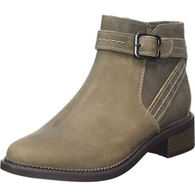 Clarks Botines Maye para mujer, Gris pardo oscuro Lea, 35.5 EU Clarks Botines Maye para mujer, Gris pardo oscuro Lea, 35.5 EU