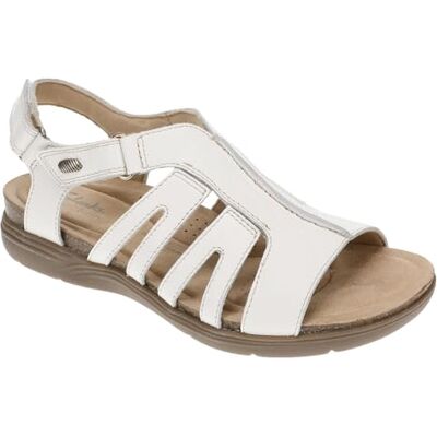 Clarks Sandalias planas April Belle para mujer, Cuero Blanco, 8 Narrow Clarks Sandalias planas April Belle para mujer, Cuero Blanco, 8 Narrow