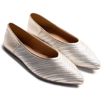 GIOSEPPO TARINE Bailarinas Bicolor de Piel con Patrón de Rayas para Mujer, Mules Destalonadas, Suela Flexible de TPR, Color Platino, Talla 39 GIOSEPPO TARINE Bailarinas Bicolor de Piel con Patrón de Rayas para Mujer, Mules Destalonadas, Suela Flexible de TPR, Color Platino, Talla 39