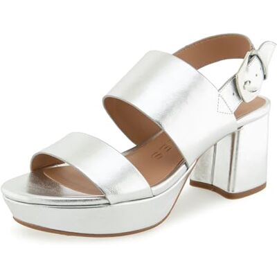 Aerosoles Sandalias de tacón para mujer, Piel sintética de metal plateado, 37.5 EU Aerosoles Sandalias de tacón para mujer, Piel sintética de metal plateado, 37.5 EU