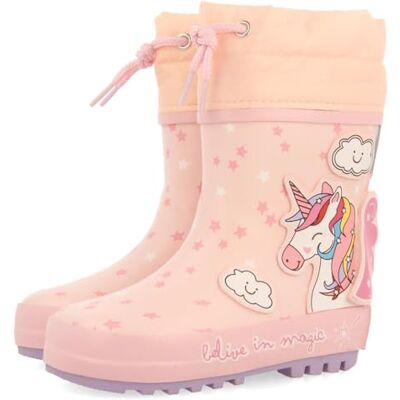 GIOSEPPO ARRIACH Botas de Agua para Baby Niña con Parche de Unicornio, Collarín Ajustable de Nylon, Forro y Plantilla Acolchada de Poliester, Suela de Caucho Natural, Color Rosa, Talla 24 GIOSEPPO ARRIACH Botas de Agua para Baby Niña con Parche de Unicornio, Collarín Ajustable de Nylon, Forro y Plantilla Acolchada de Poliester, Suela de Caucho Natural, Color Rosa, Talla 24