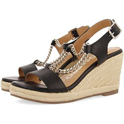 GIOSEPPO Sandalias Negras de Piel con Detalle de Cadena y cuña de Yute para Mujer looze GIOSEPPO Sandalias Negras de Piel con Detalle de Cadena y cuña de Yute para Mujer looze