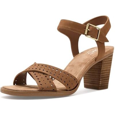 TOMS Sandalia de mujer Majorca con correa en el tobillo con tacón, piel nubuck marrón Sugar Perf, talla 42.5 EU TOMS Sandalia de mujer Majorca con correa en el tobillo con tacón, piel nubuck marrón Sugar Perf, talla 42.5 EU
