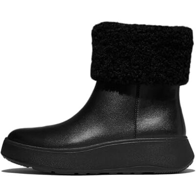 Fitflop F-Mode Botines de piel con cremallera y cuello de oveja para mujer, color negro, talla 8, Todo negro., 42 EU Fitflop F-Mode Botines de piel con cremallera y cuello de oveja para mujer, color negro, talla 8, Todo negro., 42 EU