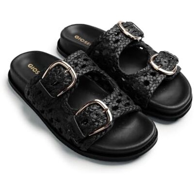 GIOSEPPO OGUNQUIT Sandalias de Piel Trenzada para Mujer, Cierre Ajustable y Planta Tipo Bio, Estilo Natural y Cómodo, Suela Ligera EVA, Color Negro, Talla 38 GIOSEPPO OGUNQUIT Sandalias de Piel Trenzada para Mujer, Cierre Ajustable y Planta Tipo Bio, Estilo Natural y Cómodo, Suela Ligera EVA, Color Negro, Talla 38