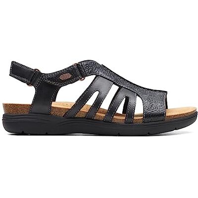 Clarks Sandalia plana April Belle para mujer, Cuero negro, 43 EU Clarks Sandalia plana April Belle para mujer, Cuero negro, 43 EU